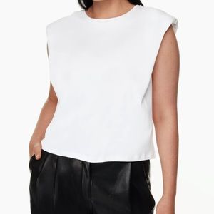 Babaton Shoulder Pads Muscle Tee in White, Size L